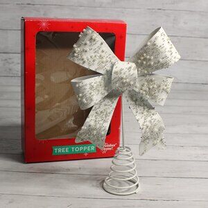 December Home Christmas Tree Topper White Metal Bow Beaded 11" Wedding Bridal